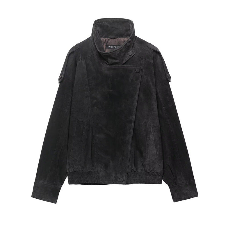 Veste de motard en cuir texturé pour femmes