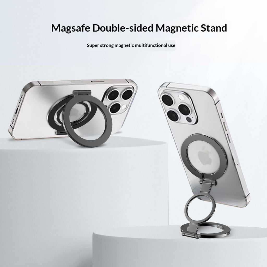 Porte-anneau magnétique à double tête avec support arrière pliable pour téléphones