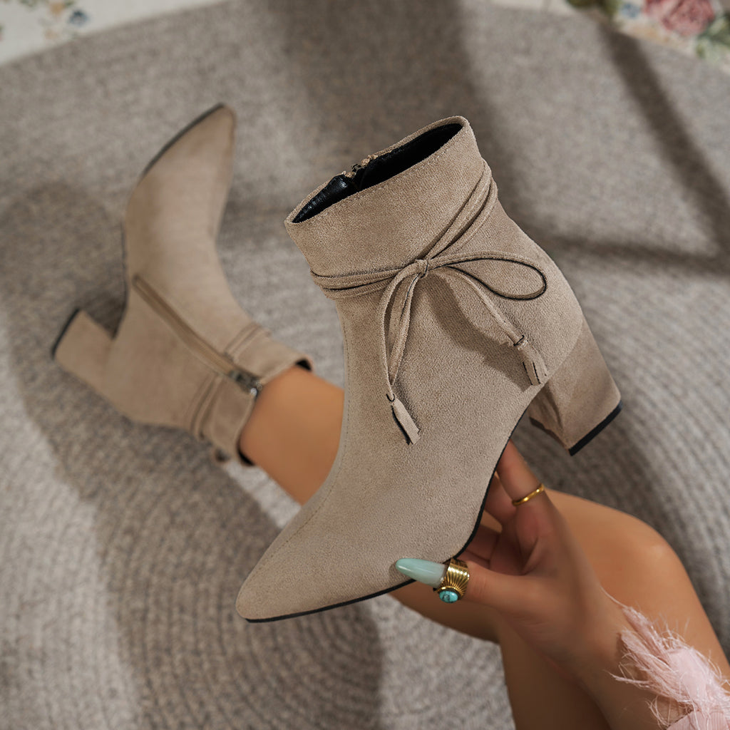 Femmes Martin Bottes Arrivée Coréen Style Bow Side Zipper Bloc Talon Mode Bottes Femmes P