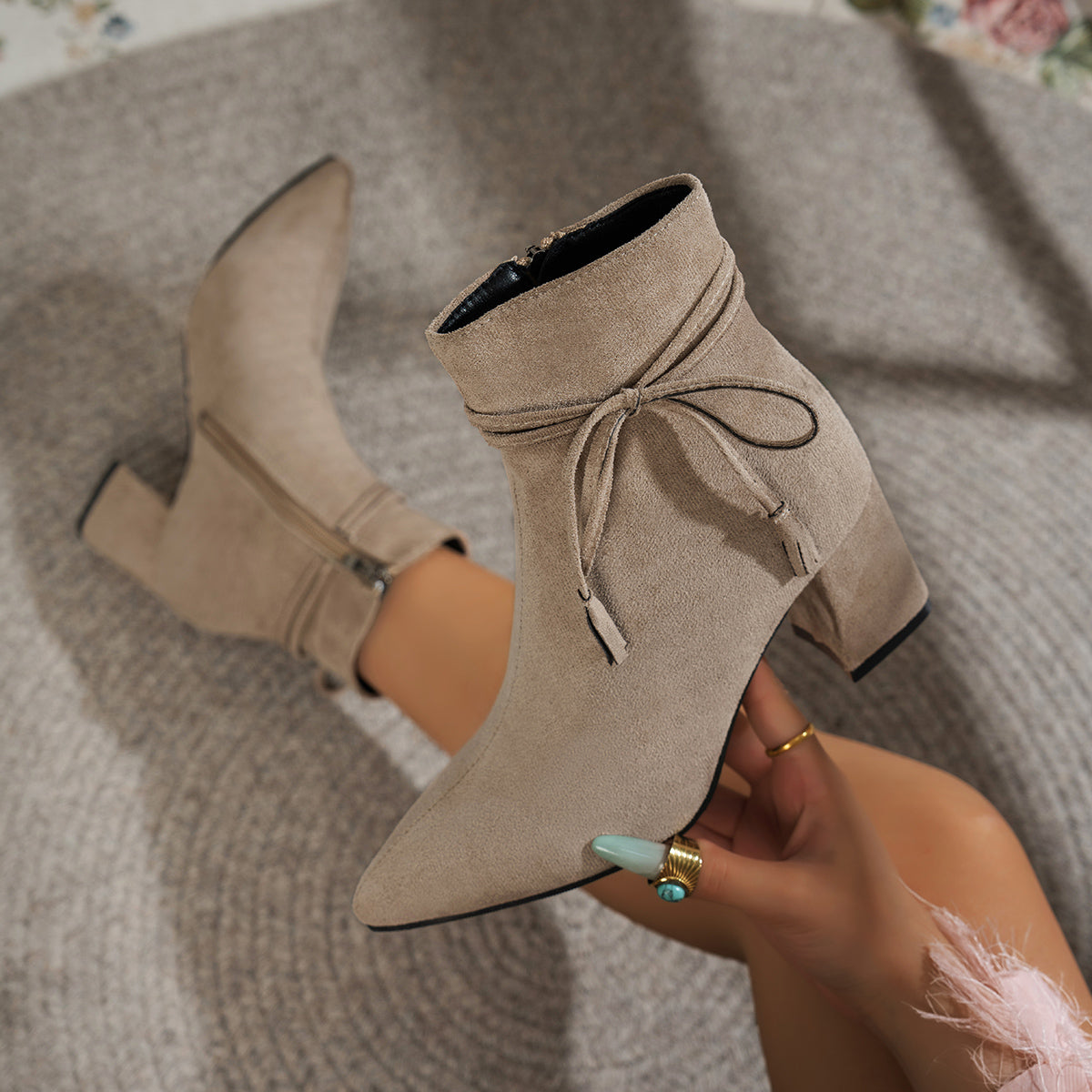Femmes Martin Bottes Arrivée Coréen Style Bow Side Zipper Bloc Talon Mode Bottes Femmes P