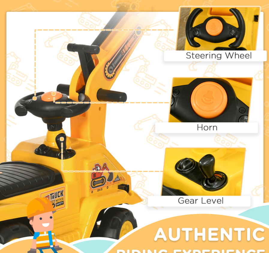 3-en-1 Roulez sur le scooter digger d'excavateur et le chariot de traction