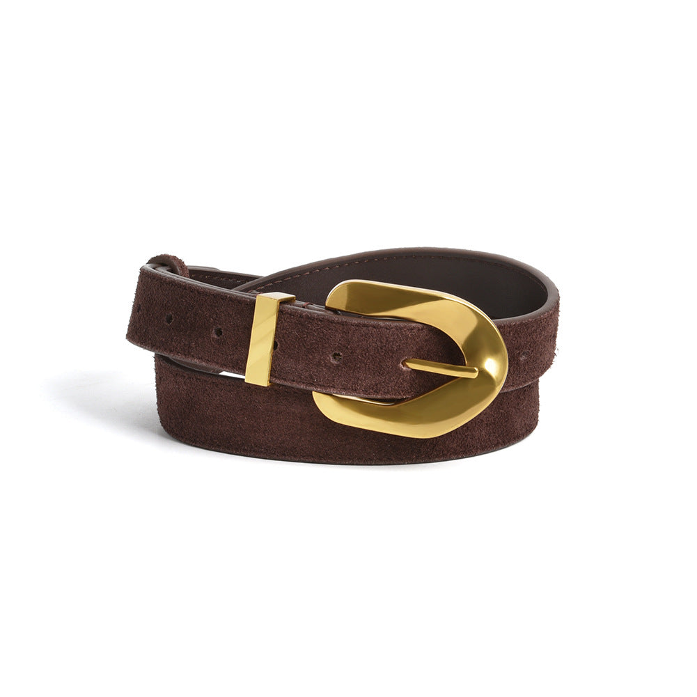 Matte Cowhide Vintage Ladies Boucle d'Or Ceinture