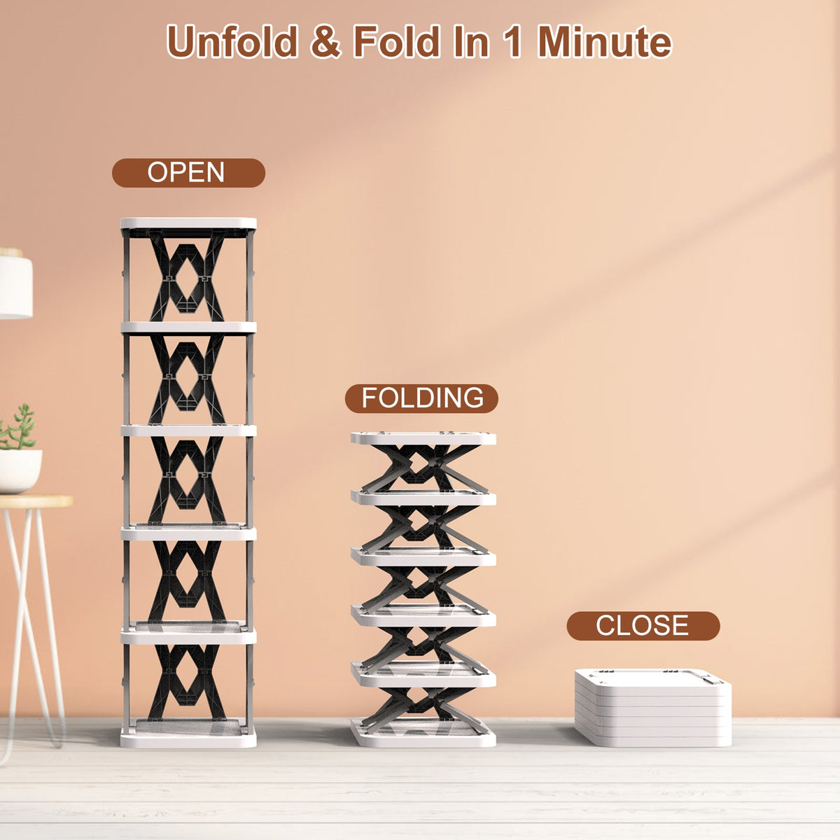 6 Tier pliable Shoe Rack Vertical Shoe Organizer Narrow Shoe Rack pour petits espaces Espace