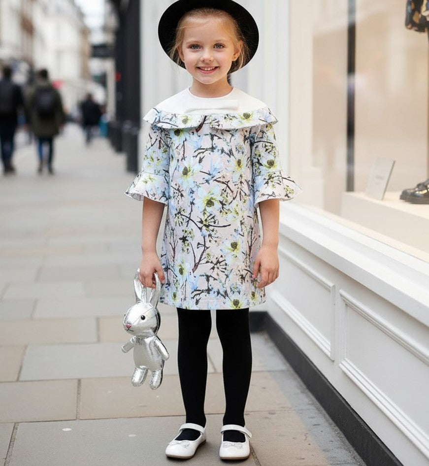 Filles Élégante Florale Imprimée Demoiselles d'enfants Enlevant Manche Princesse Robe de fête 1-9