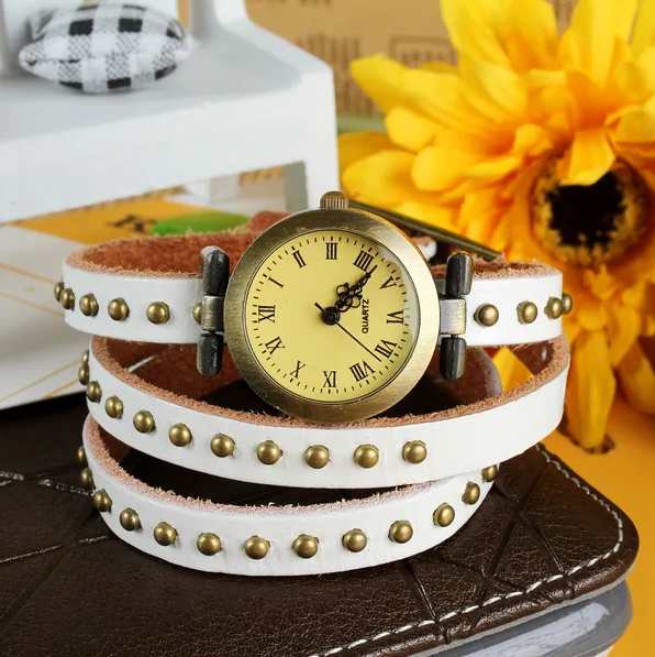Chaîne de montre en cuir de rivet modet Retro