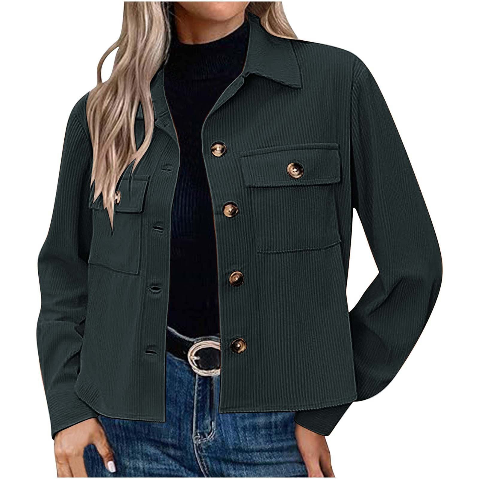 Femmes Casual Corduroy Bouton vers le bas Veste taillée Mode Court Top