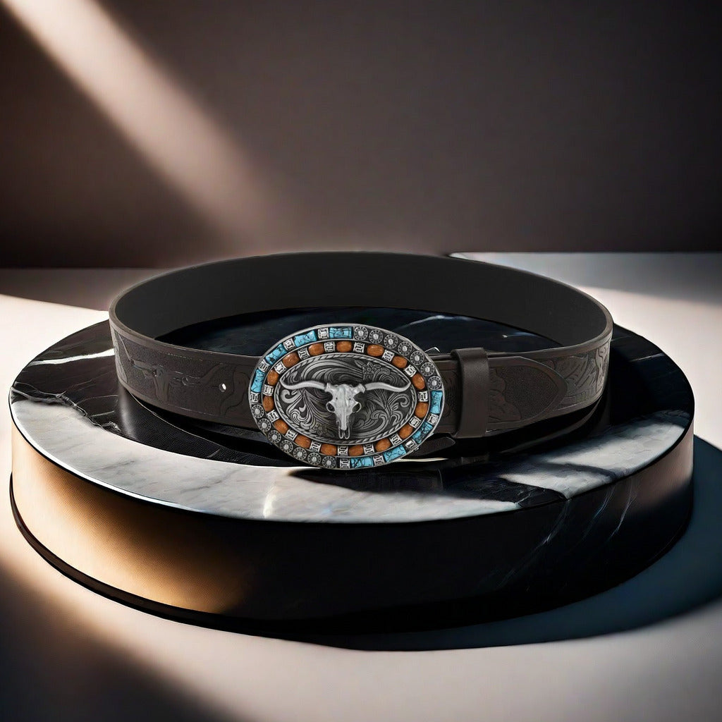 Ceinture de vache boucle tête hommes
