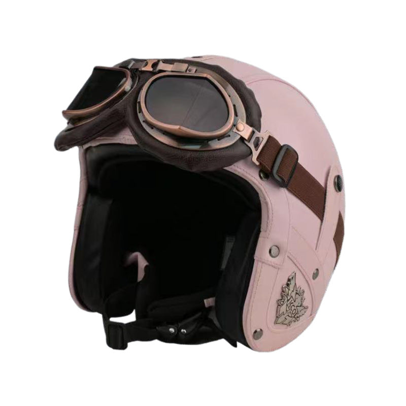 Moto électrique Retro Four Seasons Casque de moto en cuir