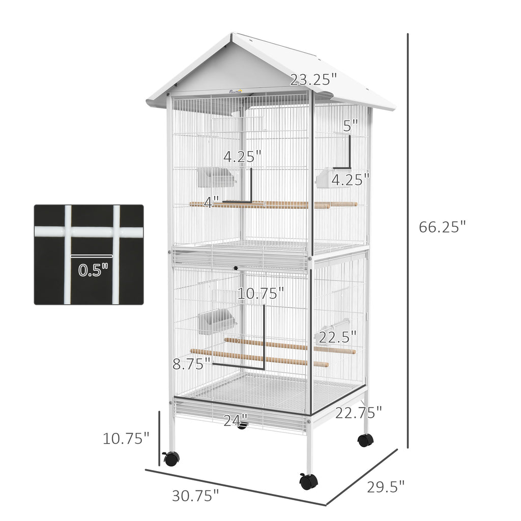 Fermoir de cage d'oiseau en métal brut avec perches de support roulant Conteneurs alimentaires Portes Roues 67"