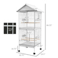 Fermoir de cage d'oiseau en métal brut avec perches de support roulant Conteneurs alimentaires Portes Roues 67"
