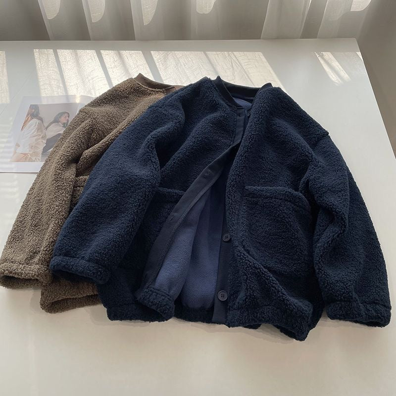 Manteau de cardigan brossé et épaissé