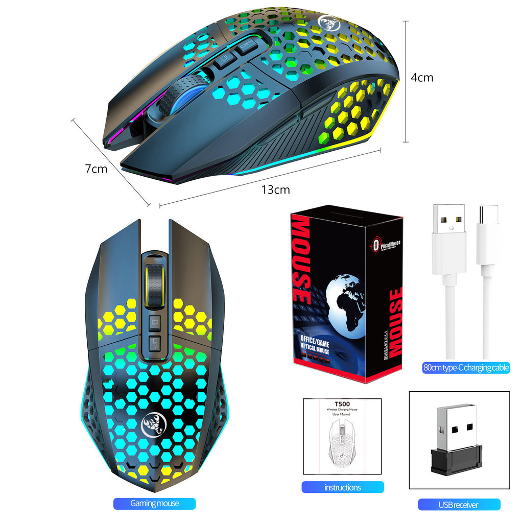 T500 Hole Mouse 24G Souris sans fil rechargeable illuminée