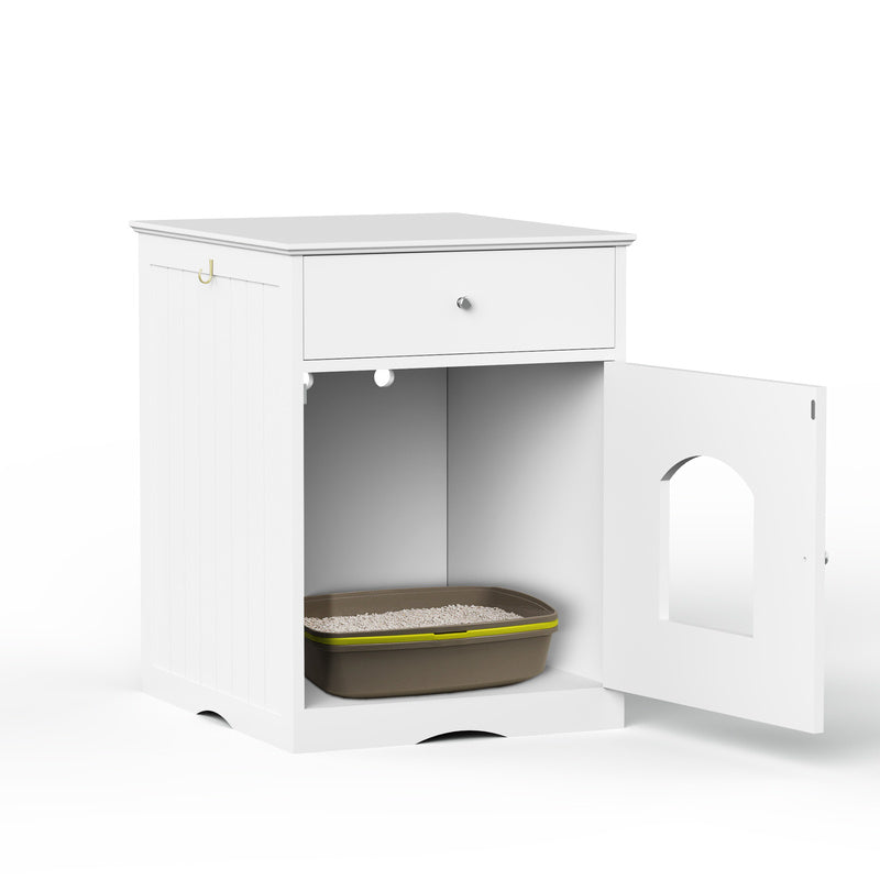 Boîte à litière en bois blanc Coffre-fort W et table latérale