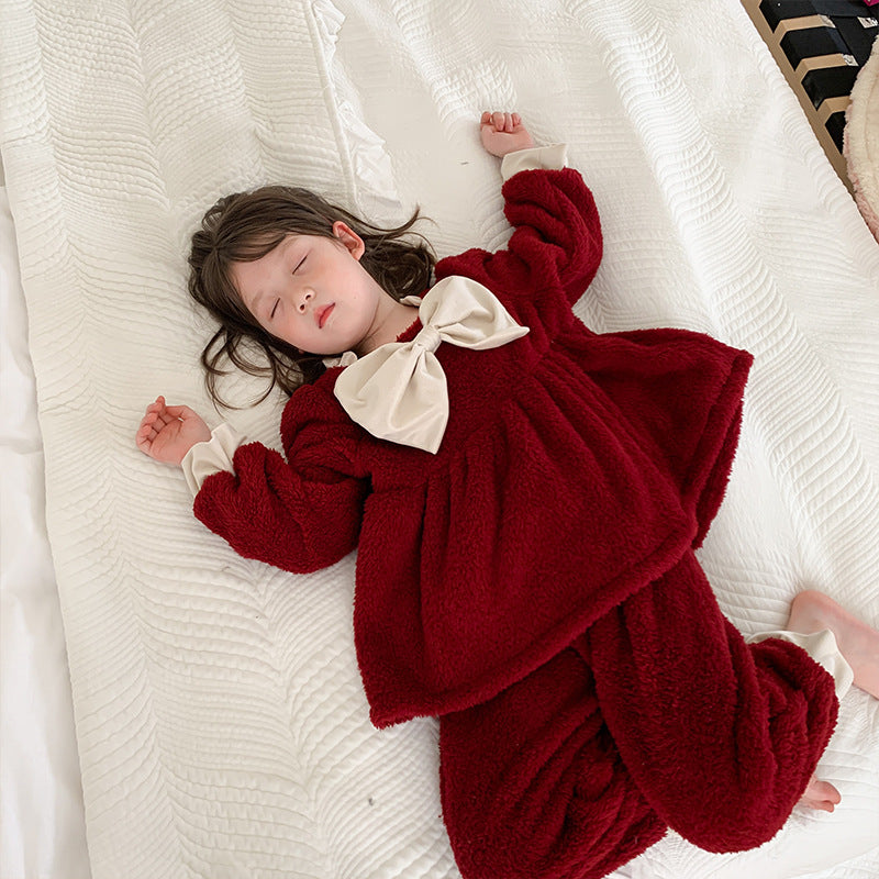 Coral Velvet Princess Little Girl Home Service Deux-pièces