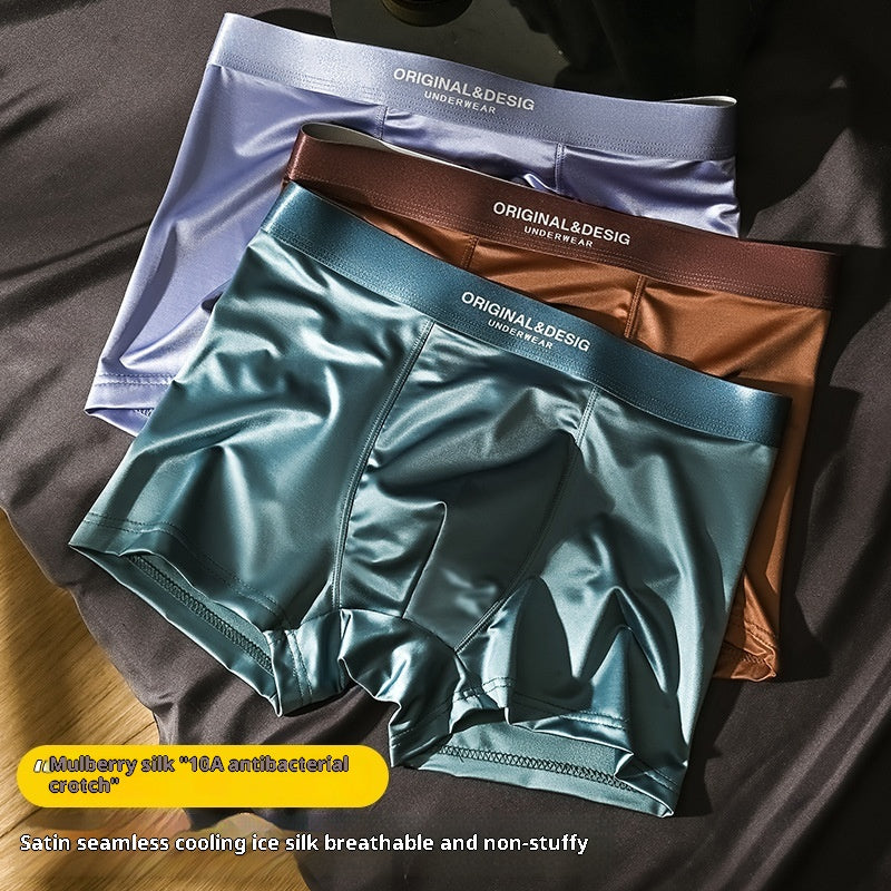 Sous-vêtements en soie de luxe satiné de luxe pour hommes Boxers respirants d'été Boxers