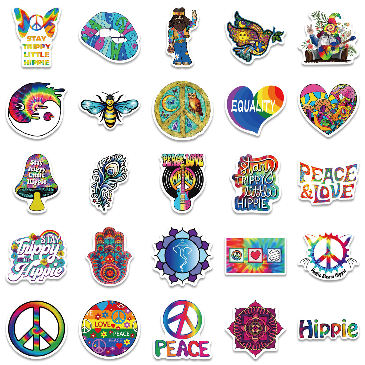 50 Stickers Hippie Cartoon Hippie Ligne de Décoration Personnalisée