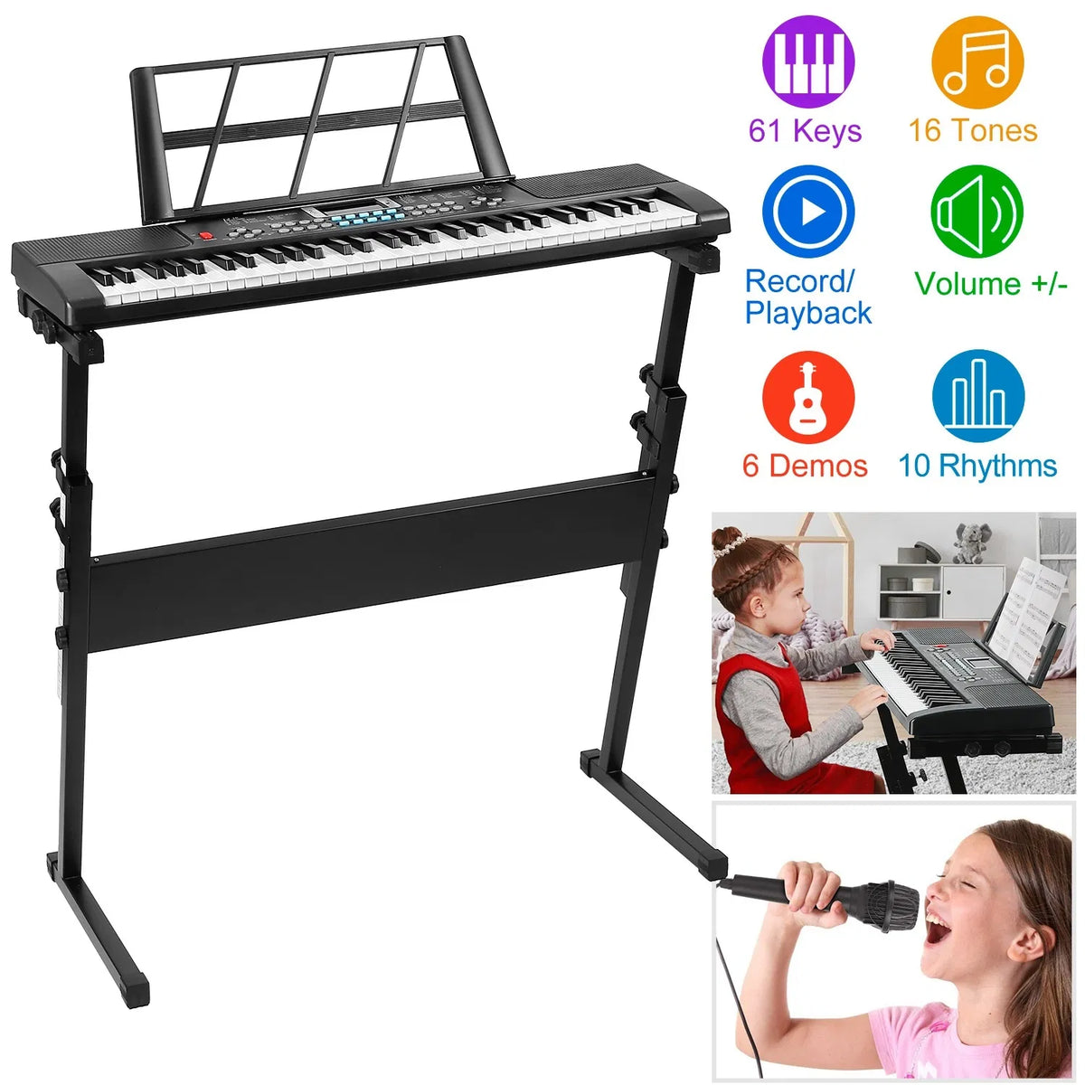 Jouet de piano pour enfants multifonctionnel 61 - clavier électronique avec 16 tons
