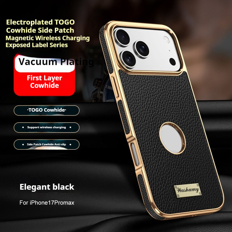 Boîtier de charge de téléphone magnétique sans fil en cuir électroplaqué