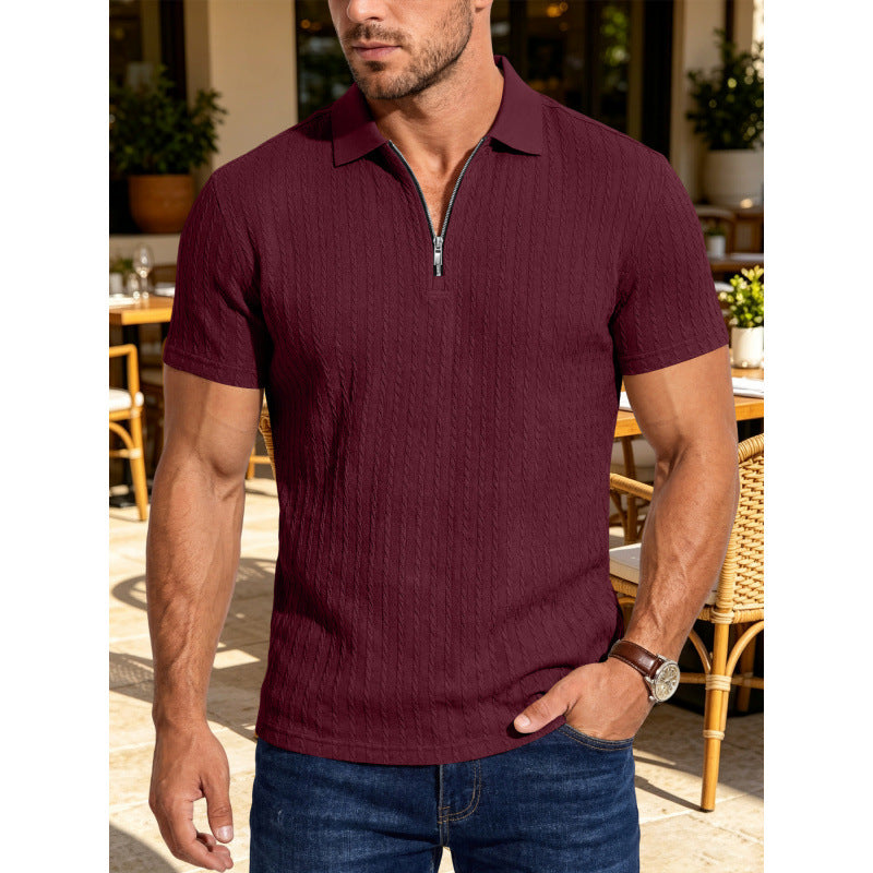 Polo Texturé Homme d'été Jacquard demi-zip Polo avec col tourné