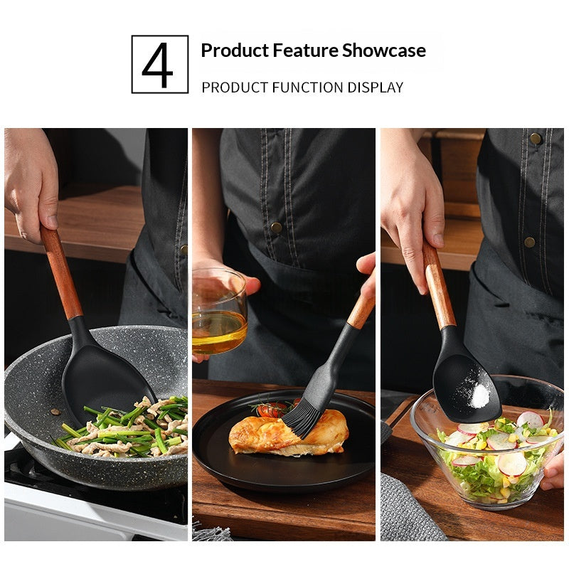 Ensemble d'articles de cuisine en silicone 22 pièces en bois