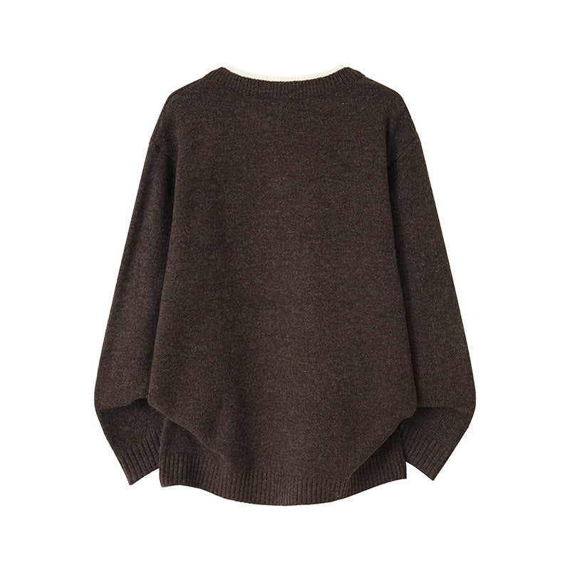 Hommes Mock deux pièces V-Neck Sweater rond-Neck