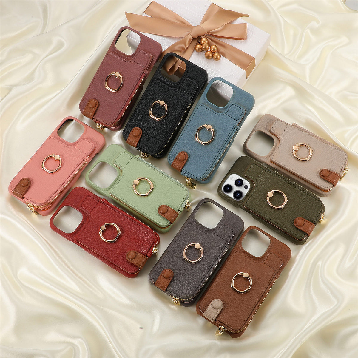 Convient pour 16 porte-carte Zipper porte-manteau de boîtier de téléphone