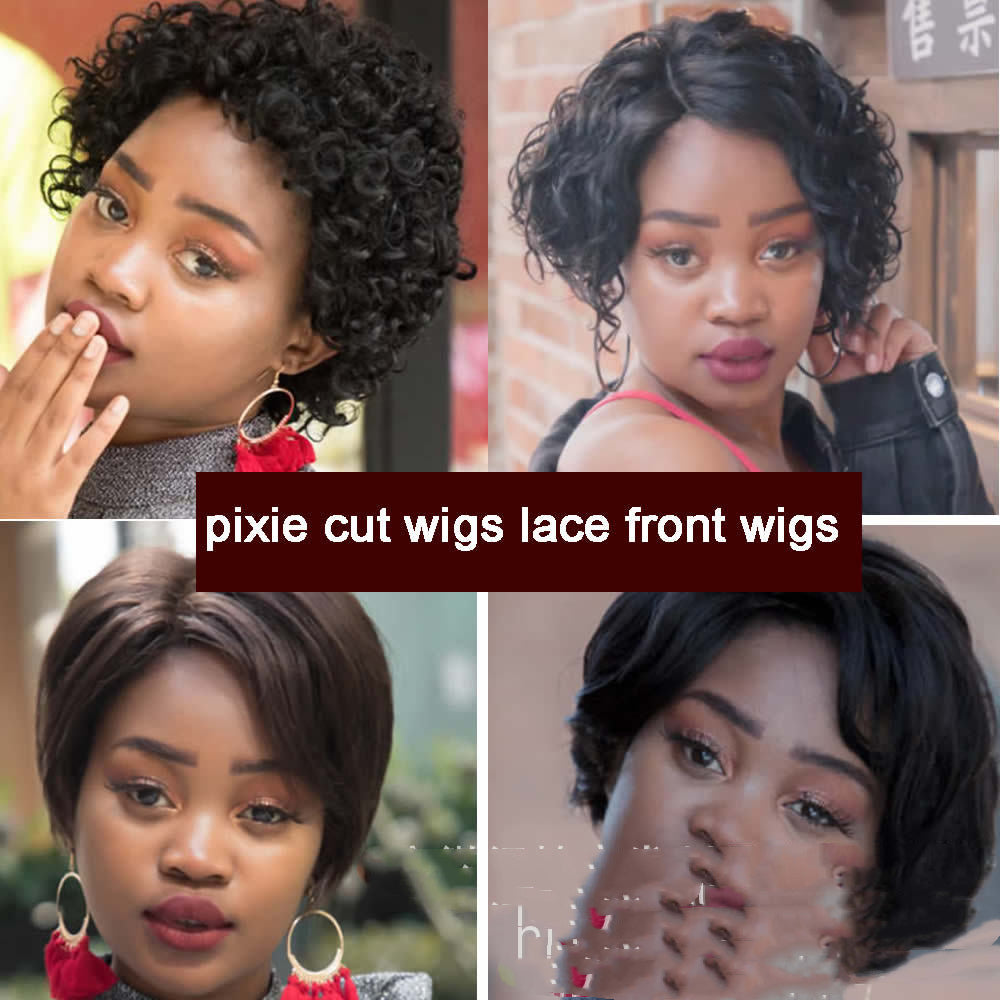 Perruque Pixie véritable cheveux devant dentelle