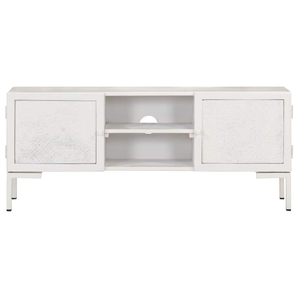 Armoire TV, blanc, 115x30x46 cm, bois de mangue massif