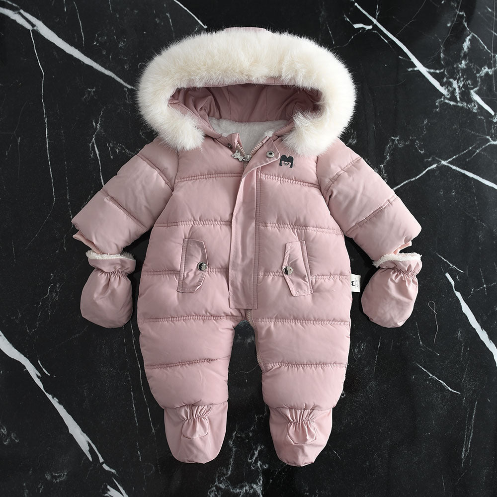 Swimsuit with large fur hood, fleece-lined
