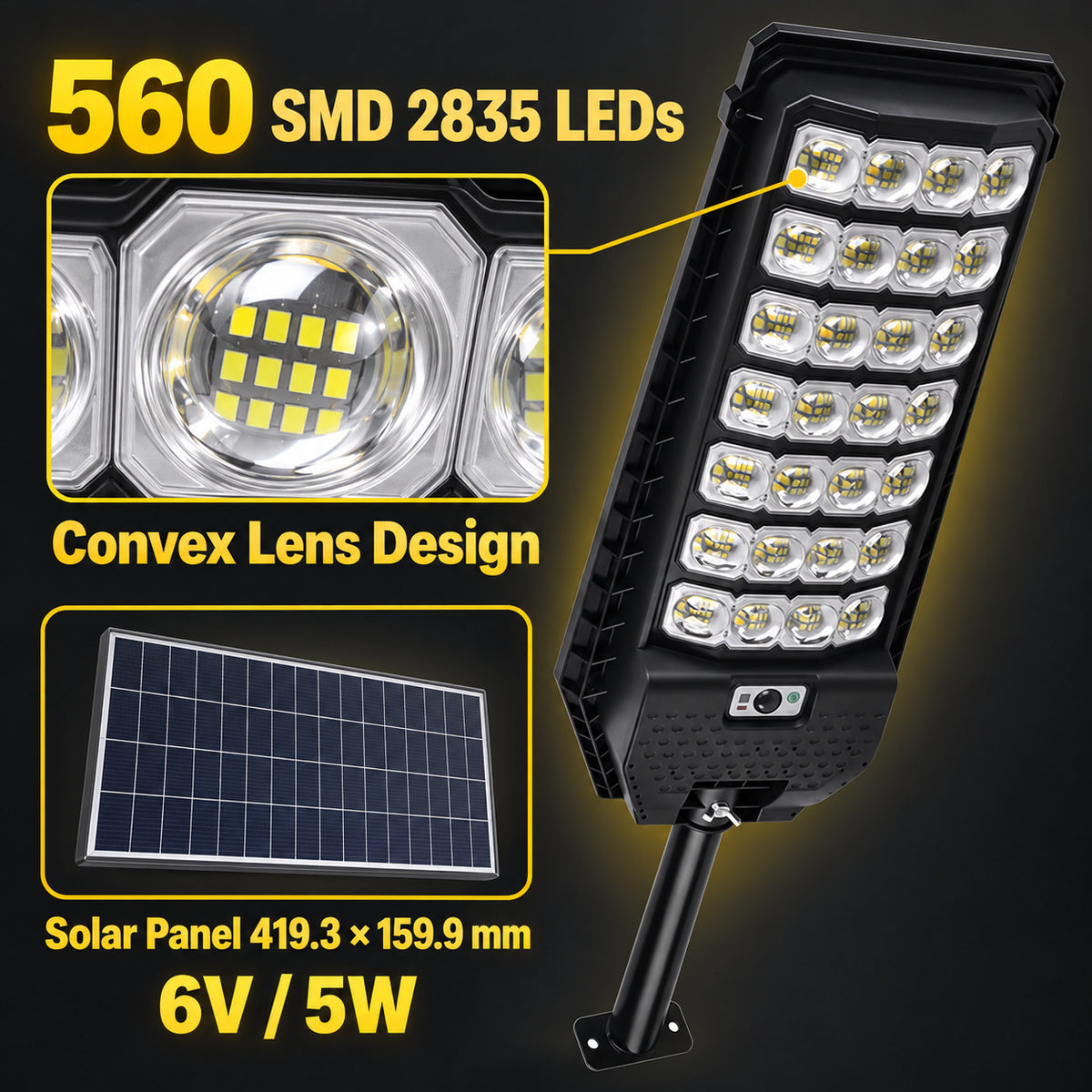 Solar Powered Motion Sensor Outdoor Light W7208 7 Noir pour Garden Yard Street Wall LED