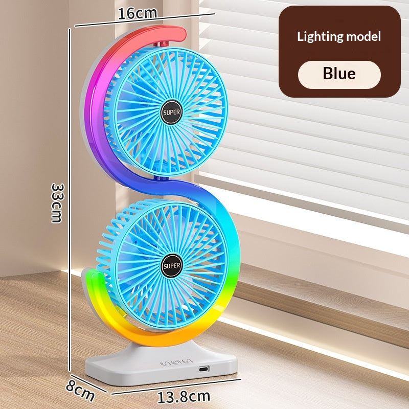 Dual-head circulating ambient light mini fan