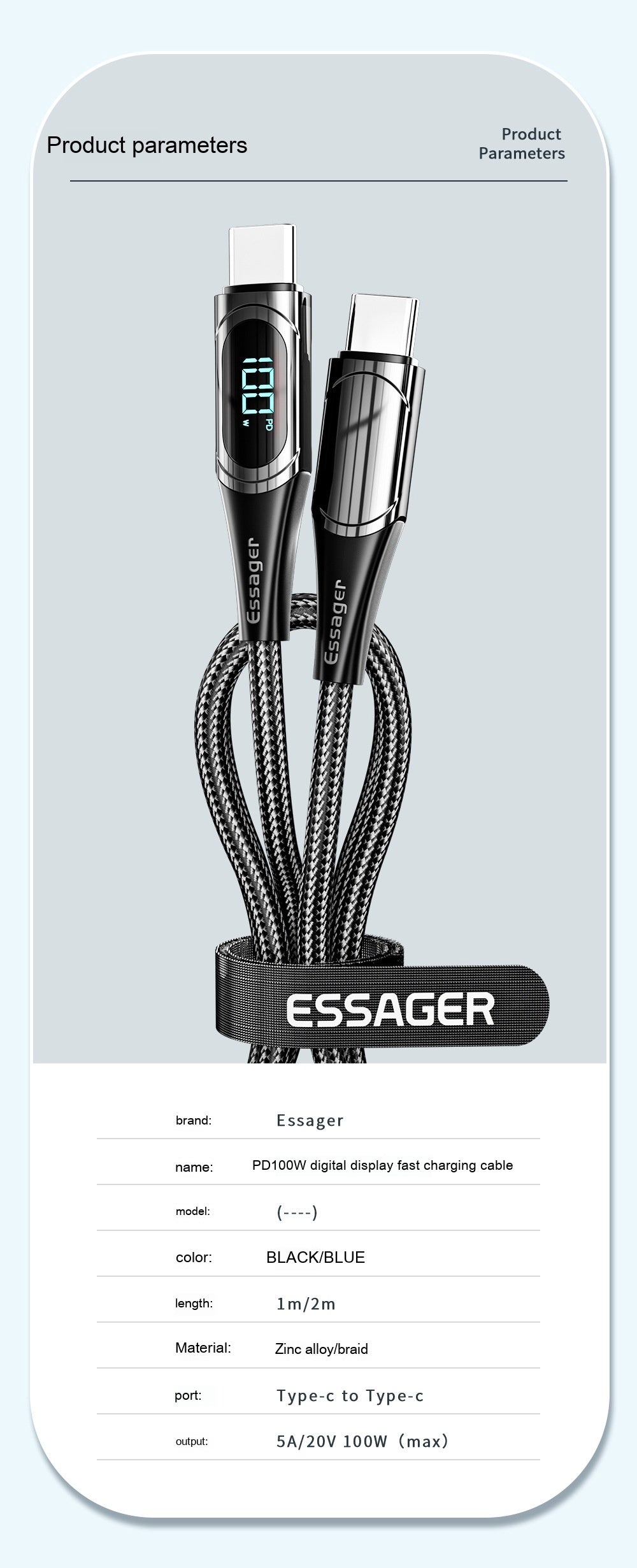 Câble de données de charge rapide 100W Dual Type-c Super Fast