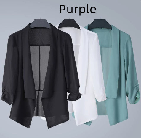 Châle-style Sun-protective Top Solid-colore Loose-fit Casual Versatile Cardigan Veste