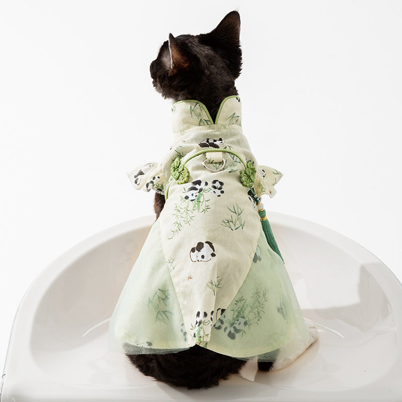 Robe d'été de chat de Sphynx avec boucle pour les pandas de laisse en bambou