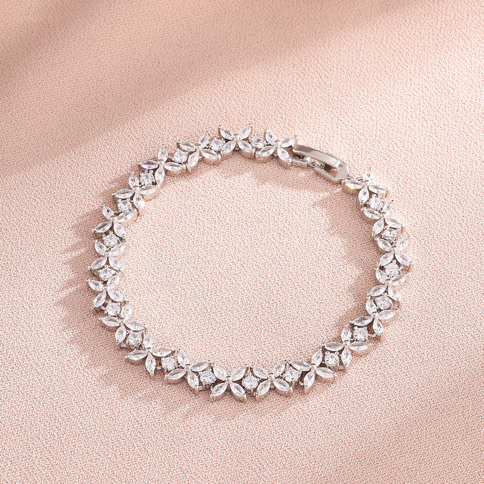 Femmes Marquise ronde CZ Floral bracelet de tennis
