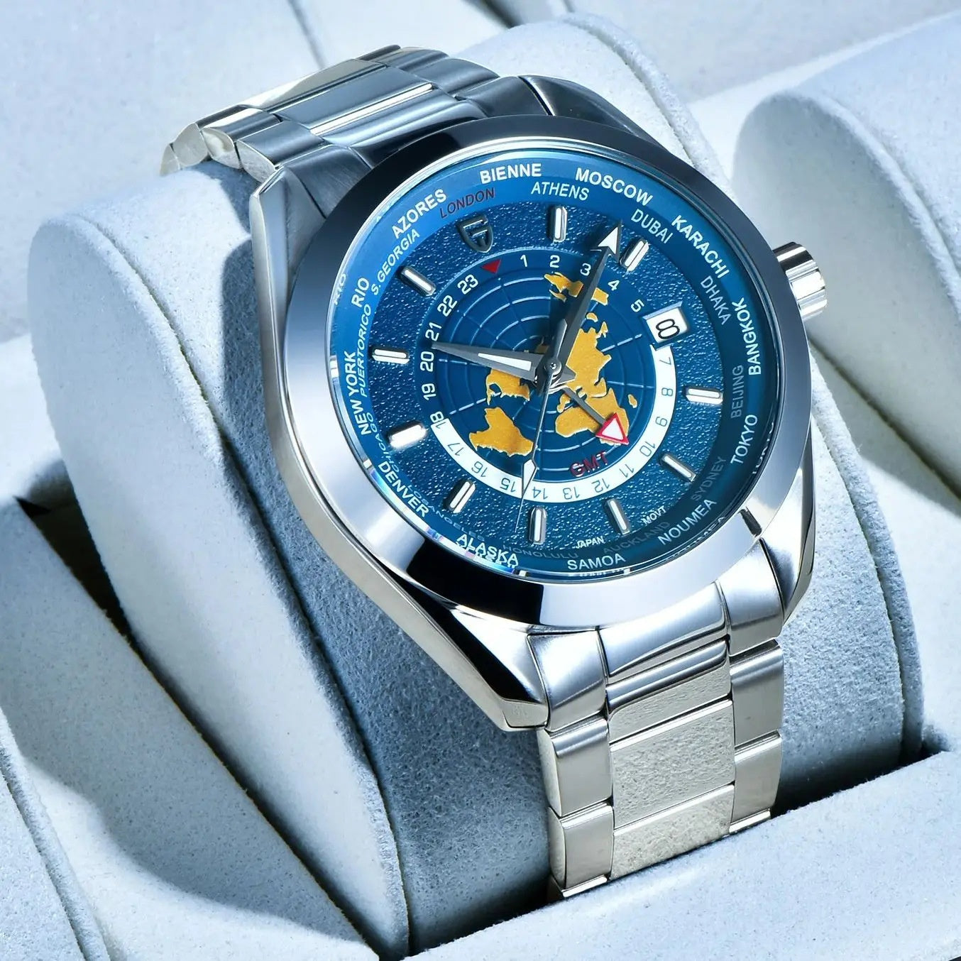 Multifonctionnel homme mécanique GMT double fuseau horaire Lumineux Watrproof montre