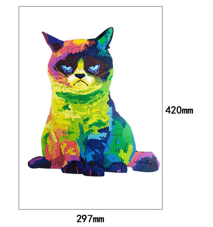 Irrégulier Chat arc-en-ciel Inconfortable Chat bois Puzzle Conseil Jouet de développement de l'intelligence