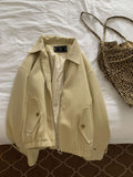 Casual Solid Couleur Lapel Longue Manche Loose Slimming Zipper Coat