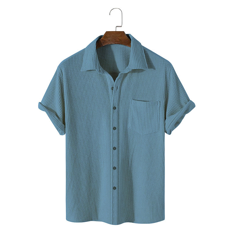 T-shirt homme simple à couleur solide avec waffle-weave