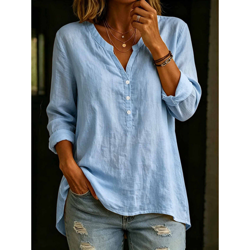 Chemise à boutons à point fixe en couleur solide pour femmes
