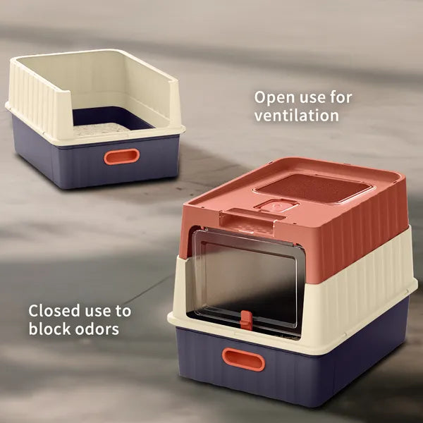 Simple red drawer-style litter box