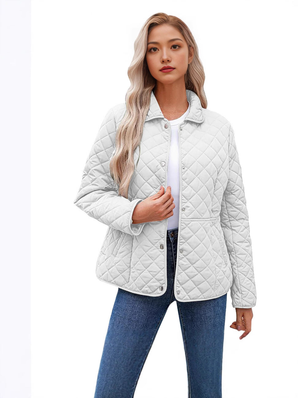 Women's Solid Color Lapel Quilted Jacket