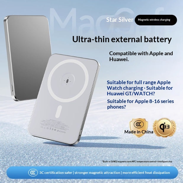 Batterie externe Charge magnétique Banque de puissance ultra mince Compact portable et haute capacité