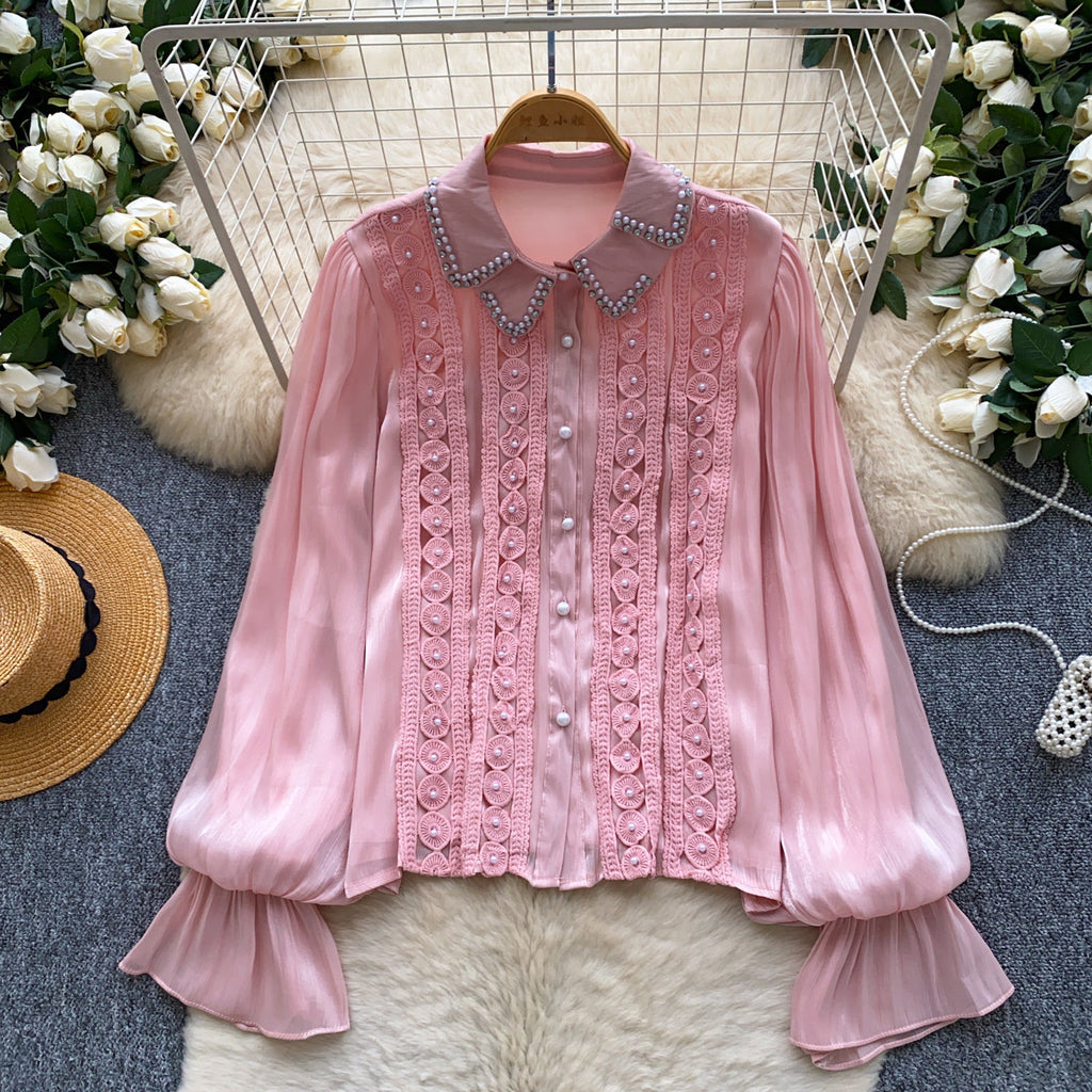 Blouse perlée douce et respirante de style français