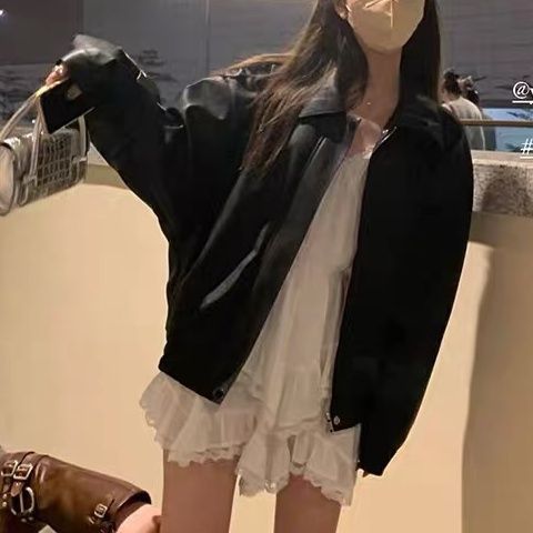 Veste en cuir vintage style américain Short pour femme