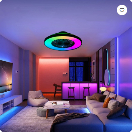 Éventail de plafond noir de 23 pouces avec LED RGB dimmable et changement de couleur