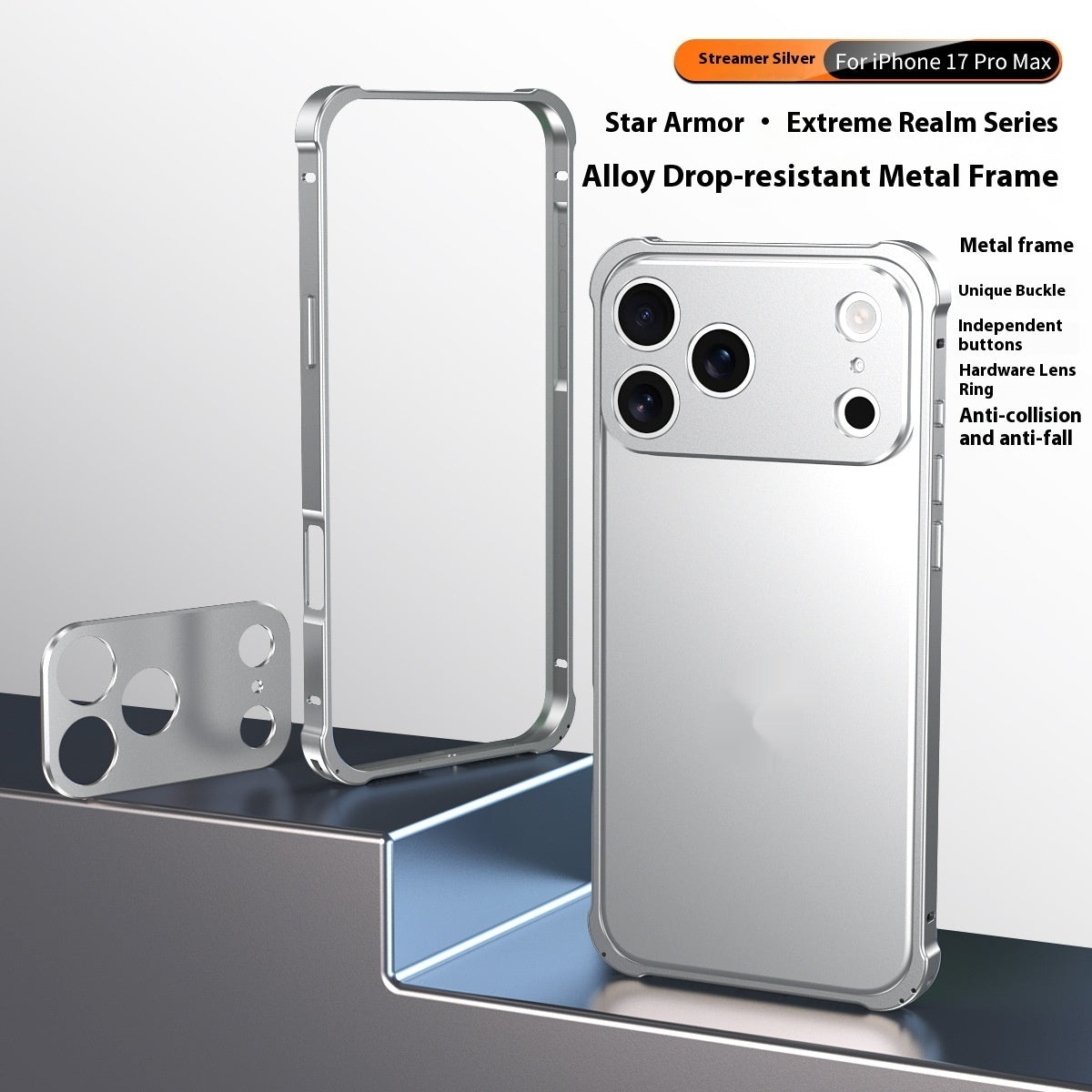 Four-corner résistant à la chute Seahorse Buckle Phone Case Cadre en métal
