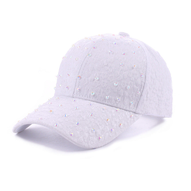 Casquette de baseball en strass pour femmes en dentelle d'été - Style chic