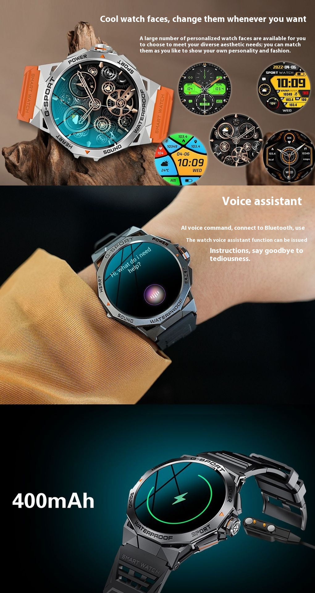 Écran Bluetooth appelant la météo Fréquence cardiaque Surveillance de l'oxygène du sang Smart Watch