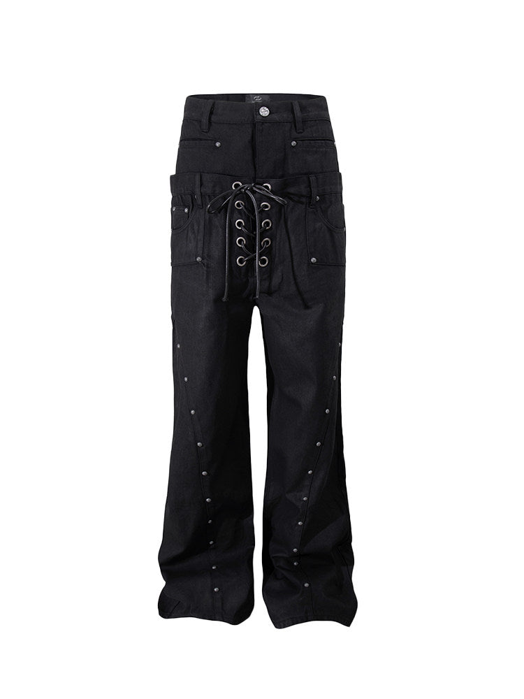 Pantalons en denim à jambe droite Pantalons à jambe large et lourde